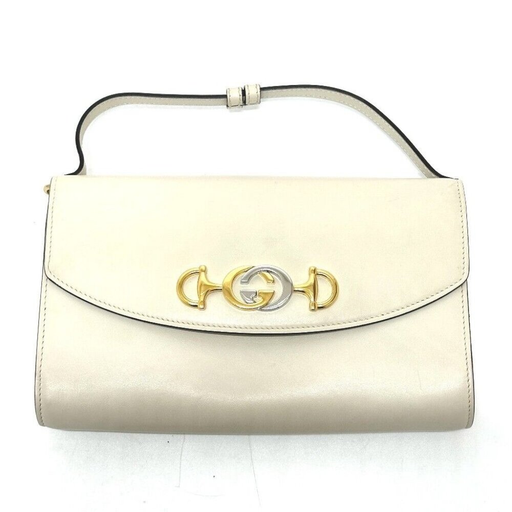 GUCCI Zumi bag Chain Shoulder Bag Leather Off White